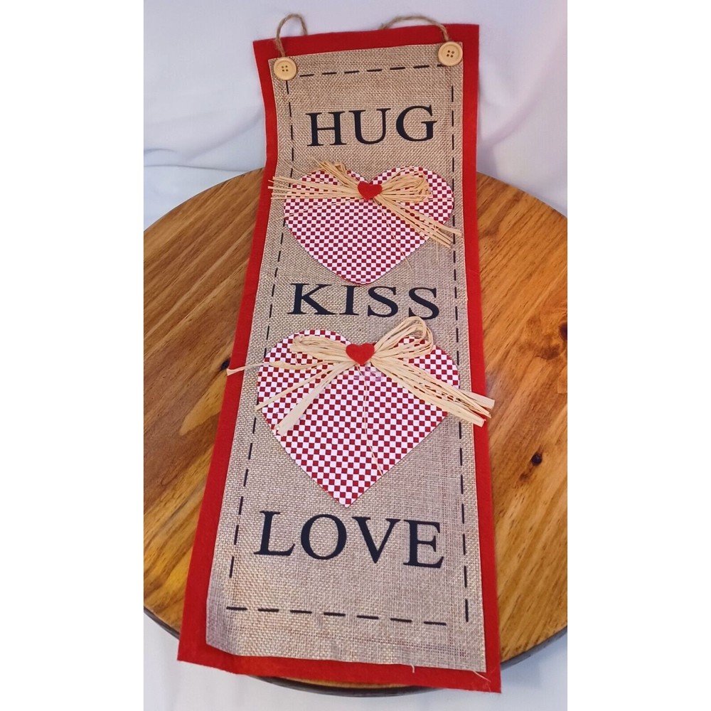 Hug Kiss Love Valentine Farmhouse Rustic Door Wall Hanging  21 x 7.5